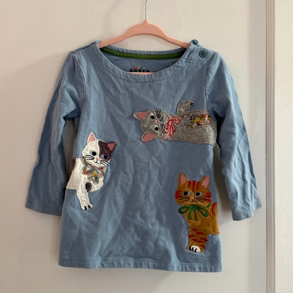 Mini Boden Appliqué Cats Jersey Tunic in size 18-24 months